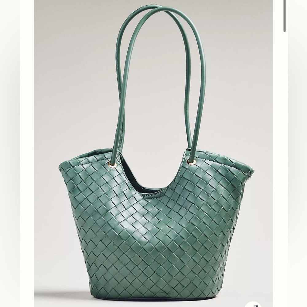 Anthropologie Melie Bianco Green Woven Bucket Tote Bag - Picture 2 of 4